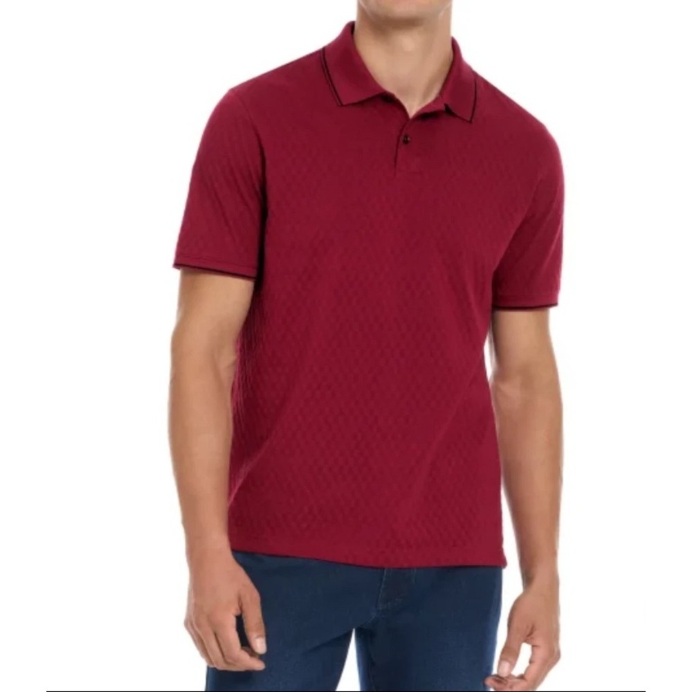 Ted Baker London Mens L Textured Jacquard Polo Shirt Minimalist Preppy Red EUC